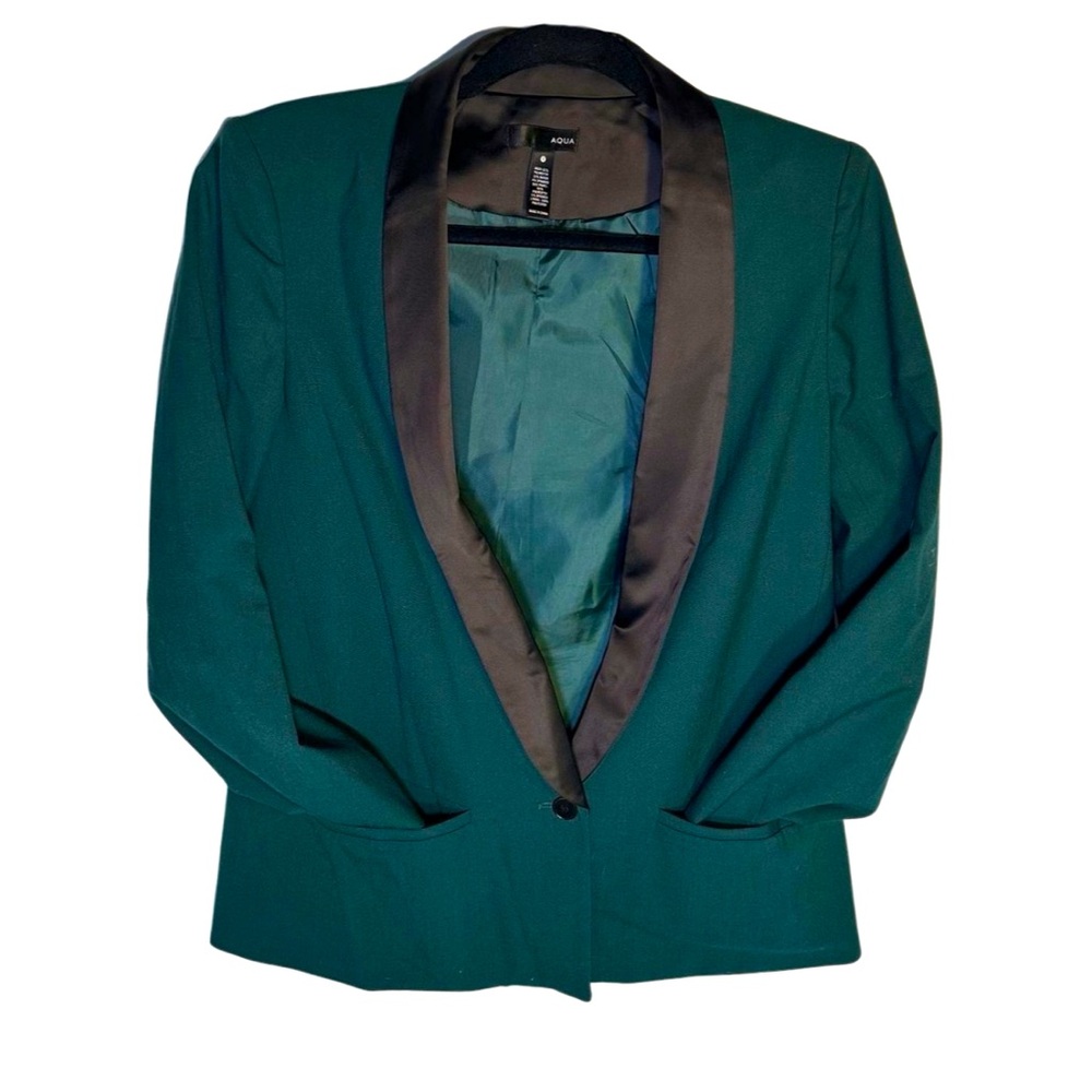 AQUA Forest Green Blazer with Black Collar Women’s Size 6